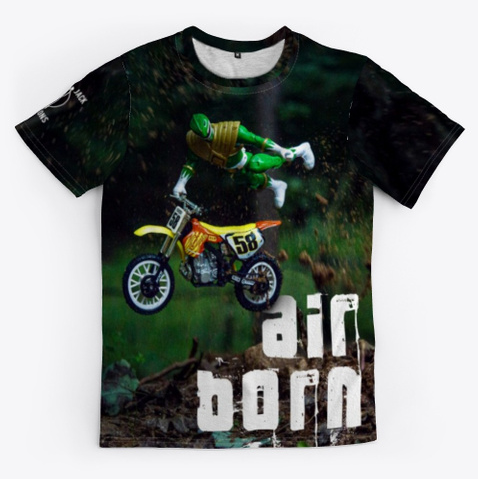 Air Born Shirt shows a toy Green Power Rnger doing an awesome jump on his dirt bike.